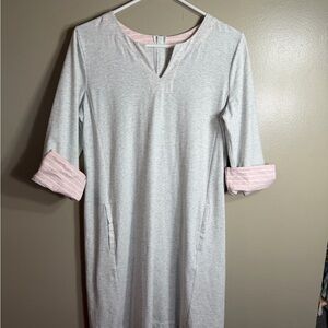 Ost Gray Knit Dress Small Cotton Blend 3/4 Sleeve Pocket Casual Dress